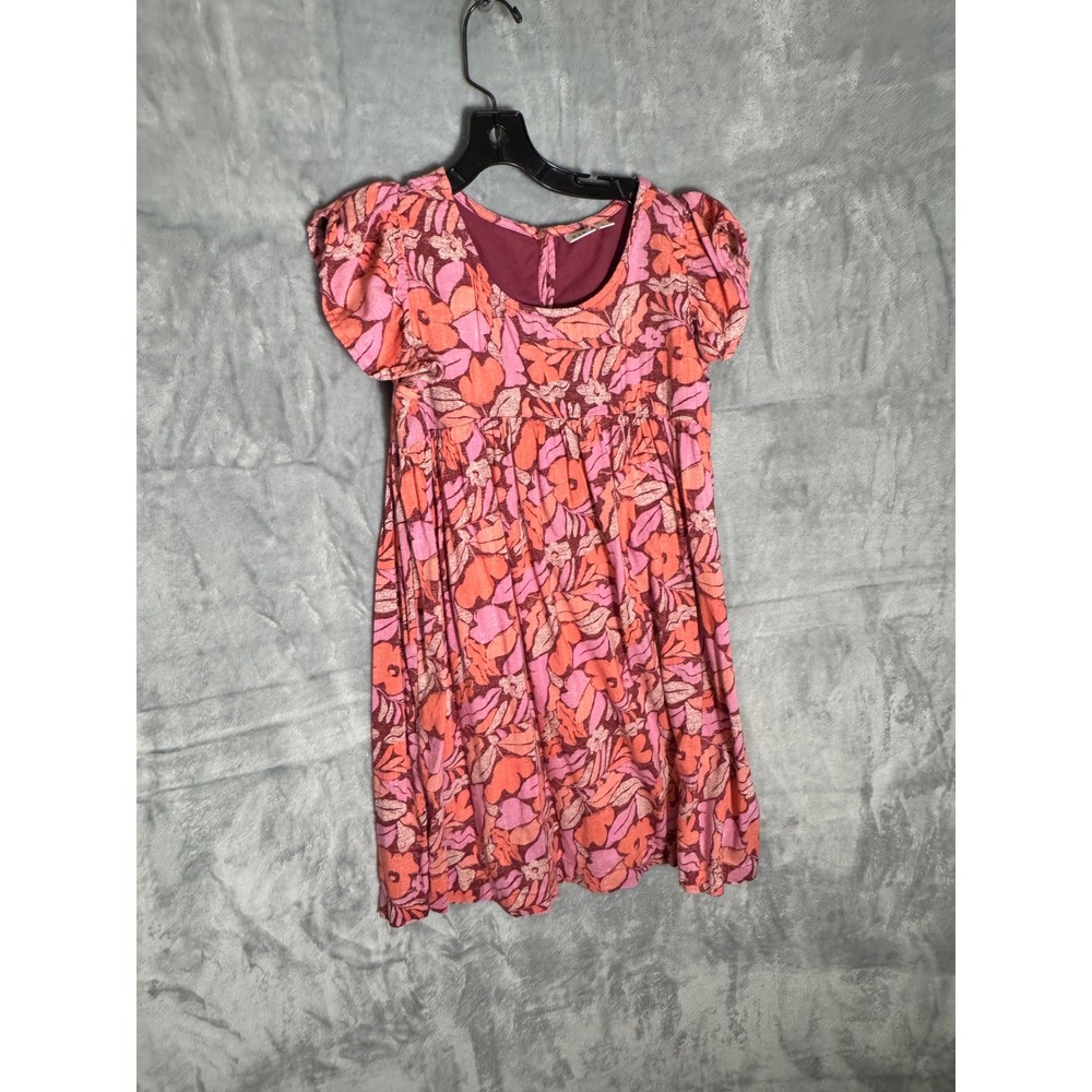 Gap Kids Girls Pink Orange Floral Puff Sleeve Empire Waist Dress Size M 8